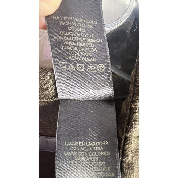 Liz Claiborne Linen Button Up Brown Sz L Top Roll Tab Sleeves - Picture 9 of 11